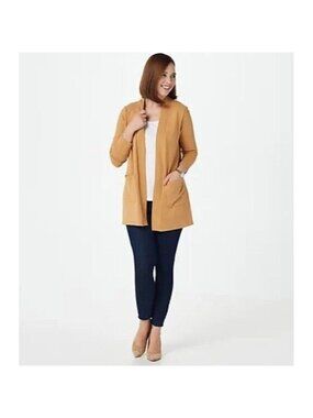 Denim & Co Essentials Cardigan Open Front Pockets Camel Brown S A388935